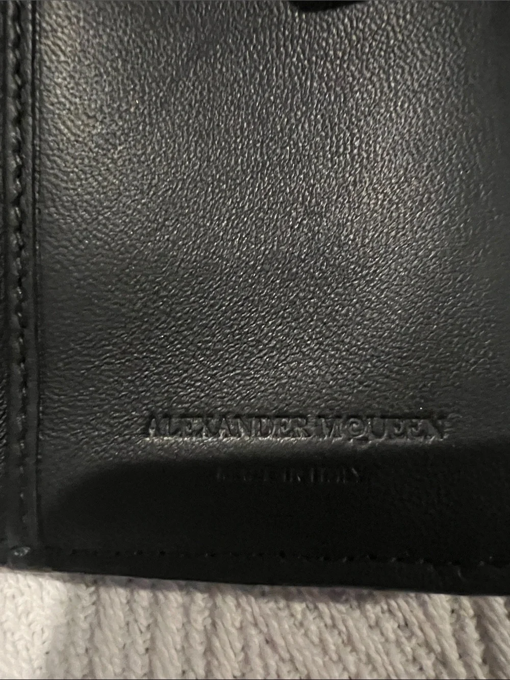 Alexander McQueen Wine Red Leather Key & Card Holder with Gold Skull